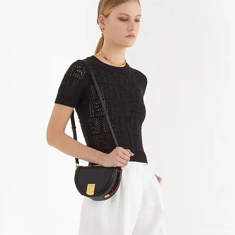Affordable HOT In Bag Fendi Moonlight Black ROMA Calf Logo Leather 0526